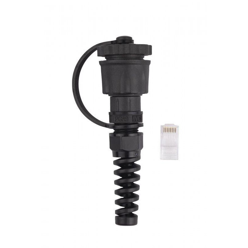 Разъем промышленный RJ45 (8P8C) под витую пару IP67 кат.5E PLUG-IE-8P8C-P-C5 с защ. крышкой Hyperline 45903 Разъем промышленный RJ45 (8P8C) под витую пару IP67 кат.5E PLUG-IE-8P8C-P-C5 с защ. крышкой Hyperline 45903