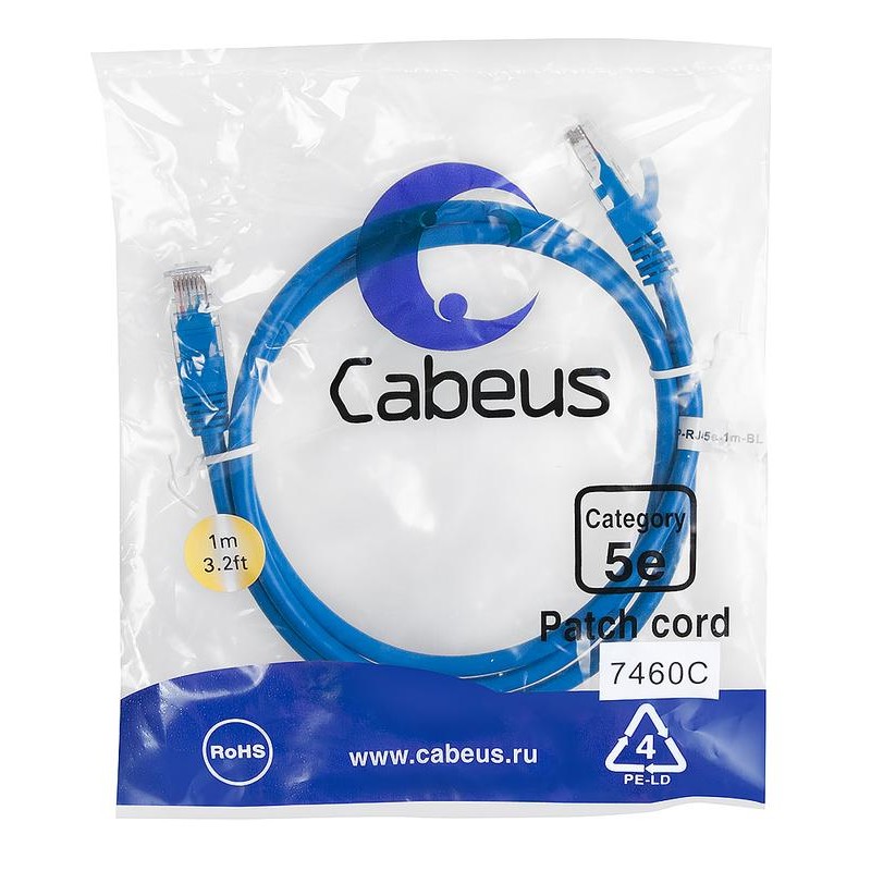 Патч-корд U/UTP кат.5E 2xRJ45/8p8c неэкранир. PVC 1м син. Cabeus 7460c Патч-корд U/UTP кат.5E 2xRJ45/8p8c неэкранир. PVC 1м син. Cabeus 7460c