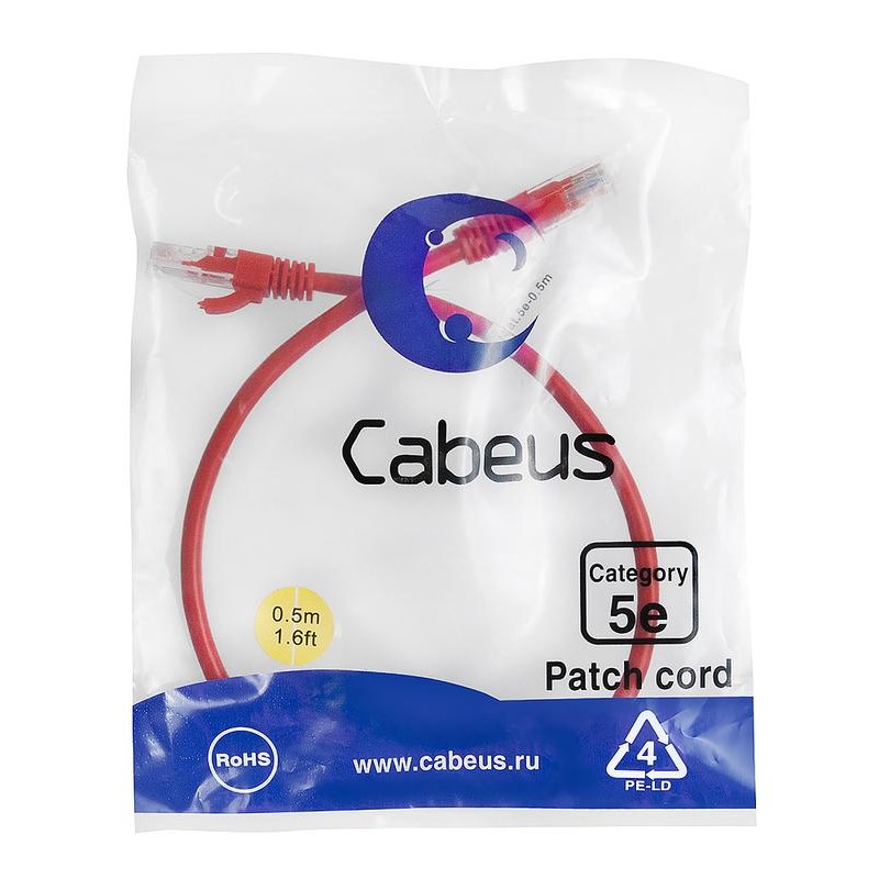 Патч-корд U/UTP кат.5E 2xRJ45/8p8c неэкранир. PVC 0.5м красн. Cabeus 7668c Патч-корд U/UTP кат.5E 2xRJ45/8p8c неэкранир. PVC 0.5м красн. Cabeus 7668c