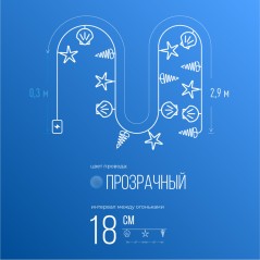 Гирлянда светодиодная "Морская" (ракушки звезды раковины) 20LED 2.9+0.3м акрил син. КОСМОС KOC_GIR-B113