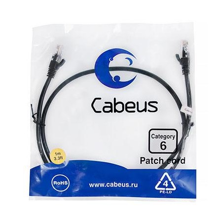 Патч-корд U/UTP кат.6 2xRJ45/8p8c неэкранир. PVC 1м черн. Cabeus 8663c
