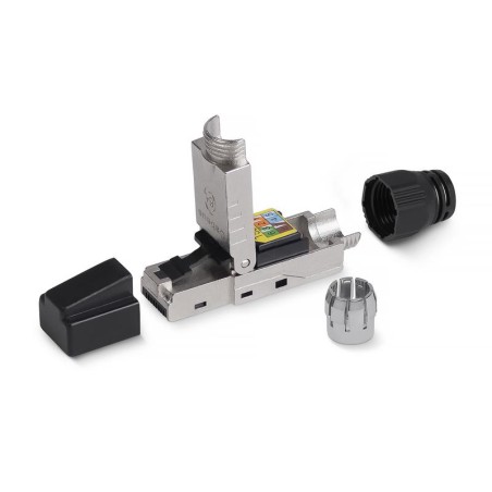 Коннектор 8P8C-SH-C6+ -TWP с фиксатором кабеля и колпачком RJ-45(8P8C) под витую пару категория до 6a экран. для ож кабеля для т