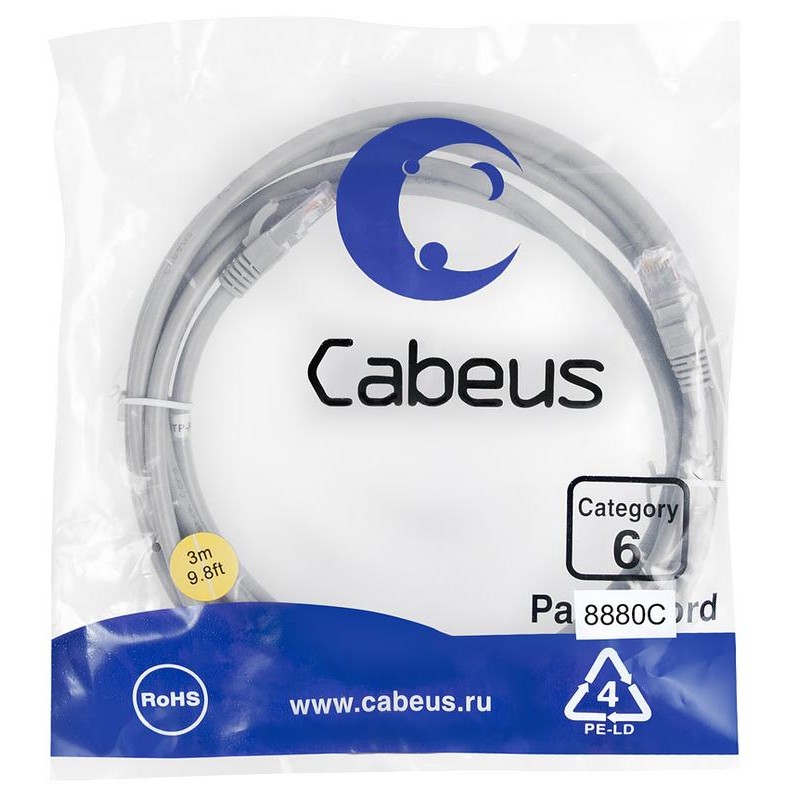 Патч-корд U/UTP кат.6 2xRJ45/8p8c неэкранир. LSZH 3м сер. Cabeus 8880c Патч-корд U/UTP кат.6 2xRJ45/8p8c неэкранир. LSZH 3м сер. Cabeus 8880c