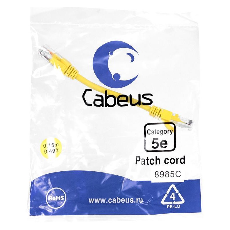 Патч-корд U/UTP кат.5E 2xRJ45/8p8c неэкранир. PVC 0.15м желт. Cabeus 8985c Патч-корд U/UTP кат.5E 2xRJ45/8p8c неэкранир. PVC 0.15м желт. Cabeus 8985c