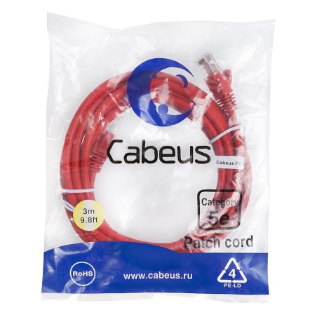 Патч-корд U/UTP кат.5E 2xRJ45/8p8c неэкранир. LSZH 3м красн. Cabeus 9516c