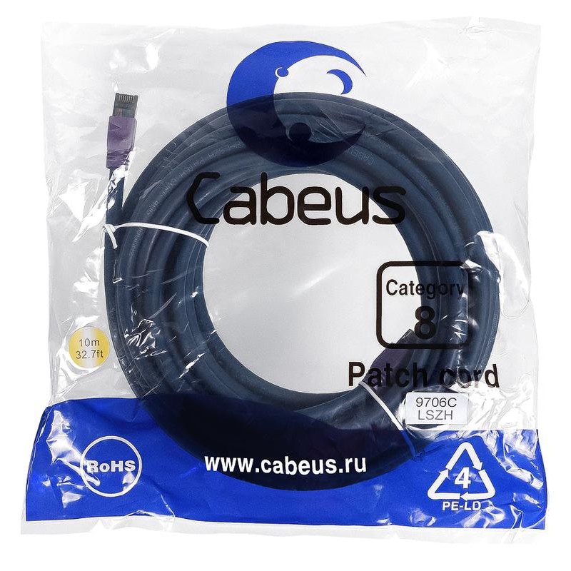 Патч-корд S/FTP кат.8 (40G 2000 MHz) 2xRJ45/8p8c экранир. LSZH 10м син. Cabeus 9706c Патч-корд S/FTP кат.8 (40G 2000 MHz) 2xRJ45/8p8c экранир. LSZH 10м син. Cabeus 9706c