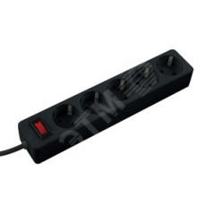 Удлинитель с сетевым фильтром 5х3м с заземл. 10А IP20 2.2кВт ПВС 3х0.75 с выкл. с индикатором сети черн. КОСМОС FKsm3m-5g(B)