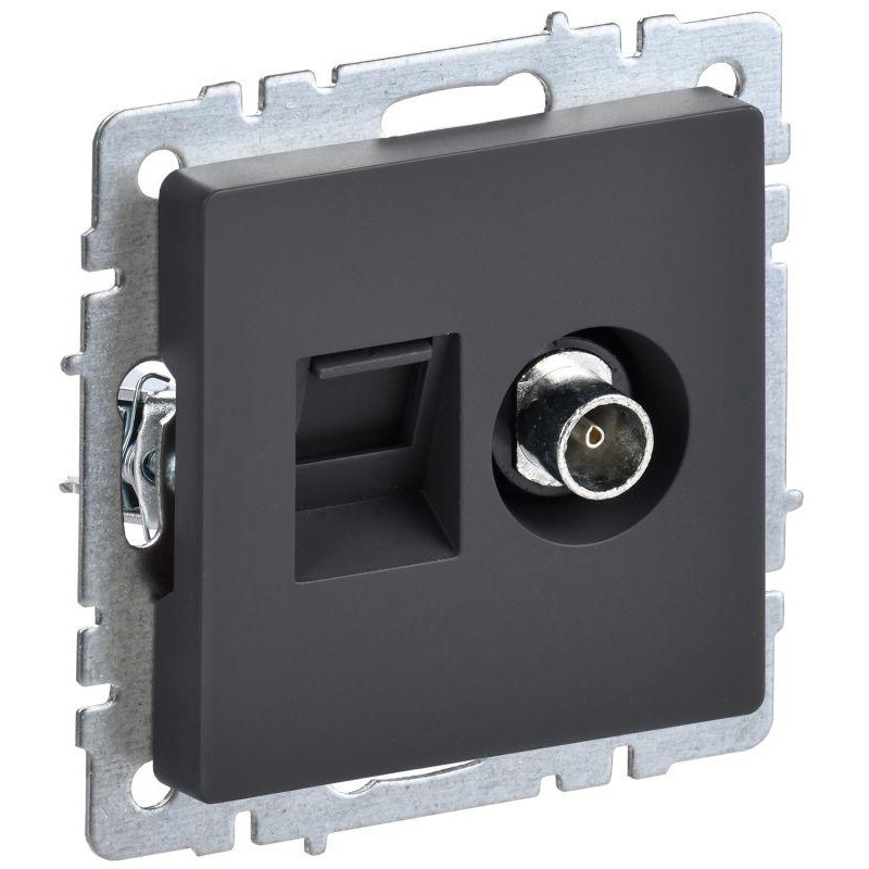 Розетка компьютерная + телевизионная 2-м BRITE РТВ/РК12-БрГ RJ45 кат.5E + TV механизм графит IEK BR-AK20-1-K53 Розетка компьютерная + телевизионная 2-м BRITE РТВ/РК12-БрГ RJ45 кат.5E + TV механизм графит IEK BR-AK20-1-K53
