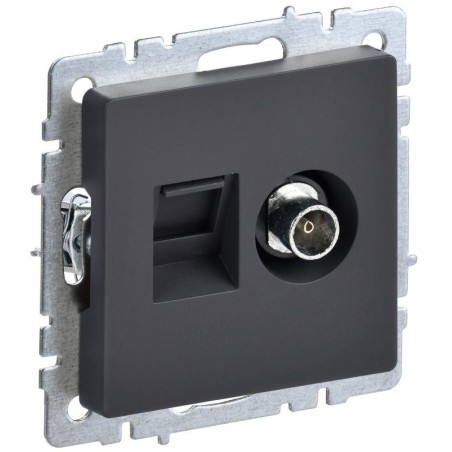Розетка компьютерная + телевизионная 2-м BRITE РТВ/РК12-БрГ RJ45 кат.5E + TV механизм графит IEK BR-AK20-1-K53