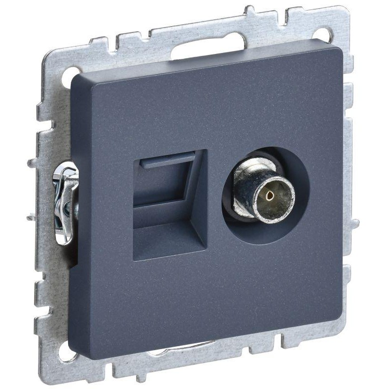 Розетка компьютерная + телевизионная 2-м BRITE РТВ/РК12-БрМ RJ45 кат.5E + TV механизм маренго IEK BR-AK20-1-K35