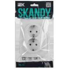 Розетка 2-м SKANDY 16А с заземл. защ. штроки в сборе SK-R07W арктич. бел. IEK SK-R24-16-K01-F
