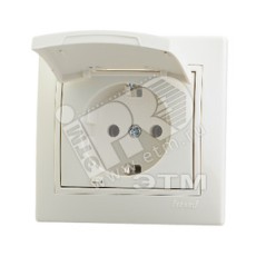 Розетка 1-м СП Mira 16А IP20 с заземл. с защ. крышкой со вставкой керамика крем. LEZARD 701-0303-123
