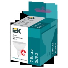 Лампа светодиодная Eco 7Вт MR16 софит 4000К нейтр. бел. GU5.3 630лм 230-240В IEK LLE-MR16-7-230-40-GU5