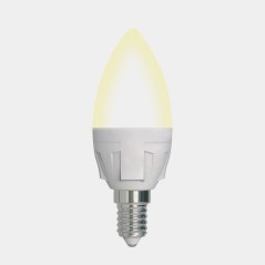 Лампа светодиодная LED-C37 7W/3000K/E14/FR/DIM PLP01WH Яркая 7Вт свеча матовая 3000К тепл. бел. E14 диммир. (упак. картон) Uniel