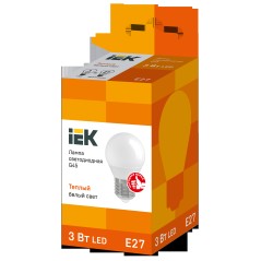Лампа светодиодная Eco G45 3Вт шар 3000К тепл. бел. E27 216лм 230-240В IEK LLE-G45-3-230-30-E27