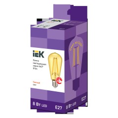 Лампа светодиодная филаментная 360° 8Вт ST64 2700К E27 230В золото IEK LLF-ST64-8-230-30-E27-CLG