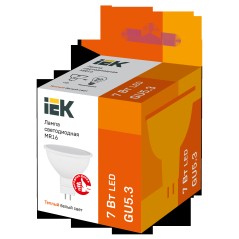 Лампа светодиодная Eco MR16 7Вт 3000К тепл. бел. GU5.3 630лм 230-240В IEK LLE-MR16-7-230-30-GU5