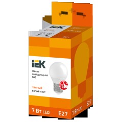 Лампа светодиодная Eco G45 7Вт шар 3000К тепл. бел. E27 630лм 230-240В IEK LLE-G45-7-230-30-E27