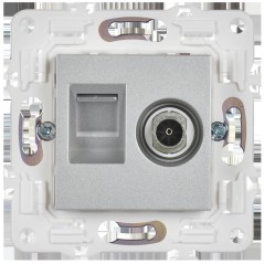 Розетка двойная TV+RJ45 кат.5E SKANDY SK-A14S серебр. IEK SK-AK20-1-K23