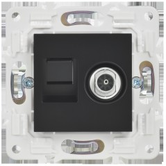 Розетка двойная TV+RJ45 кат.6E SKANDY SK-A15Bl черн. IEK SK-AK20-2-K02