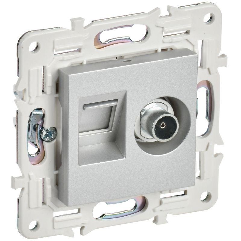 Розетка двойная TV+RJ45 кат.5E SKANDY SK-A14S серебр. IEK SK-AK20-1-K23