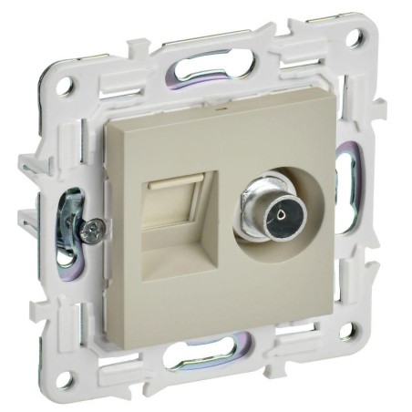 Розетка двойная TV+RJ45 кат.5E SKANDY SK-A14B беж. IEK SK-AK20-1-K10