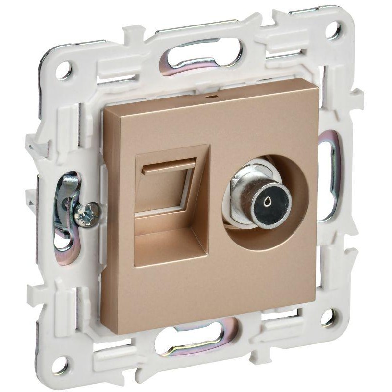Розетка двойная TV+RJ45 кат.6E SKANDY SK-A15Sa песочн. IEK SK-AK20-2-K98