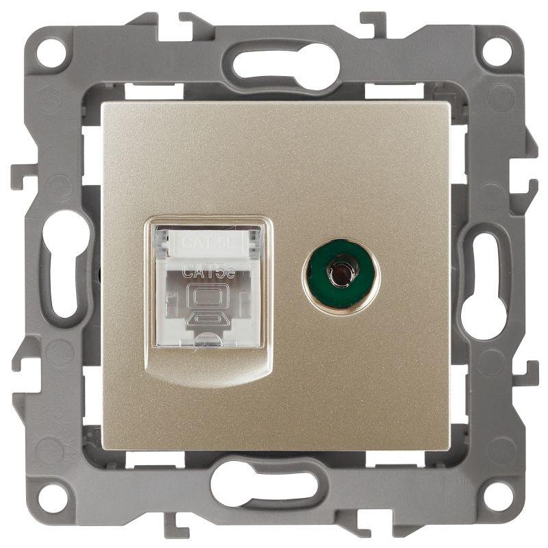 Розетка компьютерная + телевизионная Эра12 12-3110-04 RJ45 + TV IP20 шампань Эра Б0027444 Розетка компьютерная + телевизионная Эра12 12-3110-04 RJ45 + TV IP20 шампань Эра Б0027444