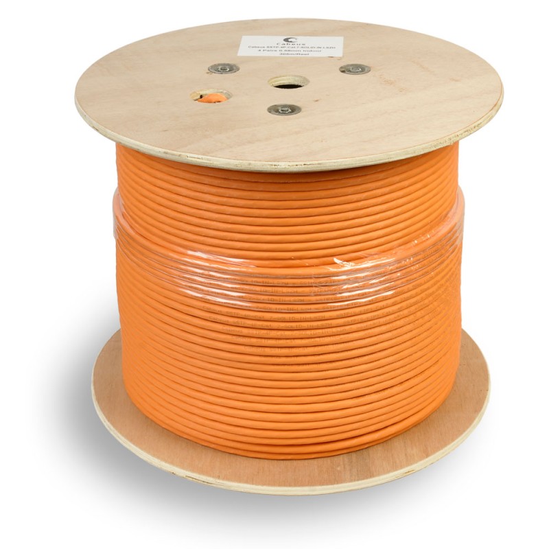 Кабель витая пара S/FTP кат.7A 4х2х23AWG solid LSZH нг(А)-HF SSTP-4P-Cat.7a-SOLID-IN-LSZH оранж. (уп.305м) Cabeus 7639c