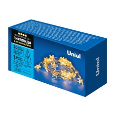 Гирлянда ULD-S1900-020/STB/2AA WARM WHITE IP20 STARS MINI "Звездочки мини" 2AA (не в/к) 1.9м 20 LED провод прозр. Uniel UL-00008