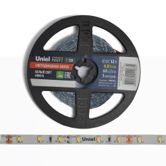 Лента светодиодная ULS-M11-2835-60LED/m-8mm-IP20-DC12V-4.8W/m-5M-4000K PROFI 4.8Вт/м 60LED/м 4000К нейтр. бел. IP20 12В DC 8мм г