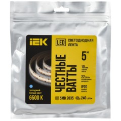 Лента светодиодная 2835-240LED 22Вт/м IP20 10мм 24В 6500К (уп.5м) IEK LSR6-2-240-20-1-05
