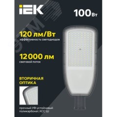 Светильник светодиодный ДКУ 1004-100Ш 3000К IP65 сер. IEK LDKU1-1004-100-3000-K03