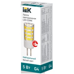 Лампа светодиодная Corn 5Вт капсульная 4000К нейтр. бел. G4 230В керамика IEK LLE-Corn-5-230-40-G4