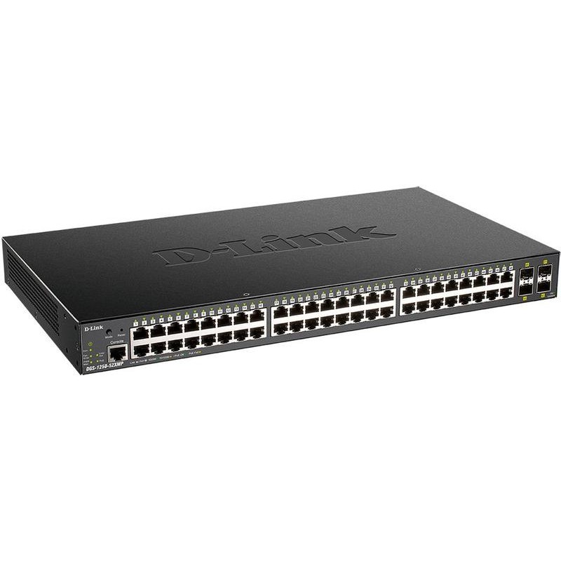 Коммутатор настраиваемый DGS-1250-52XMP/A1A 48G 4SFP+ 48PoE+ 370Вт D-Link 1750558