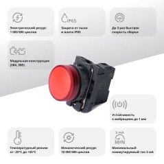 Лампа светосигнальная SB5 d22мм 24В DC красн. в сборе SE SB5AVB4