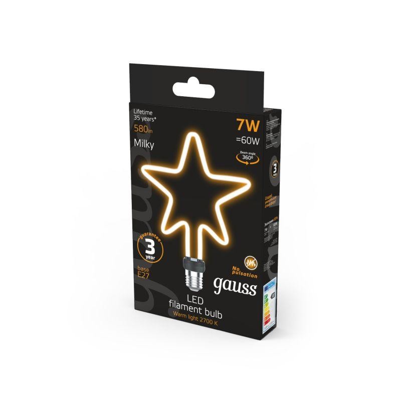 Лампа светодиодная филаментная Black Filament 7Вт Star матовая 2700К тепл. бел. E27 580лм GAUSS 1006802104