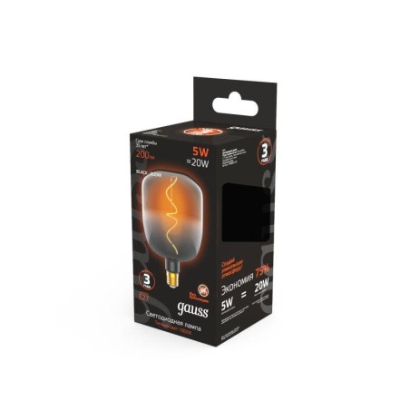 Лампа светодиодная филаментная Black Filament 5Вт V140 1800К тепл. бел. E27 200лм GAUSS 1008802105