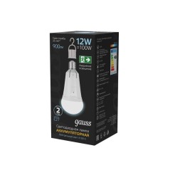 Лампа светодиодная Black 12Вт A80 грушевидная 4100К нейтр. бел. E27 900лм авар. аккум. Li-Ion GAUSS 102002212