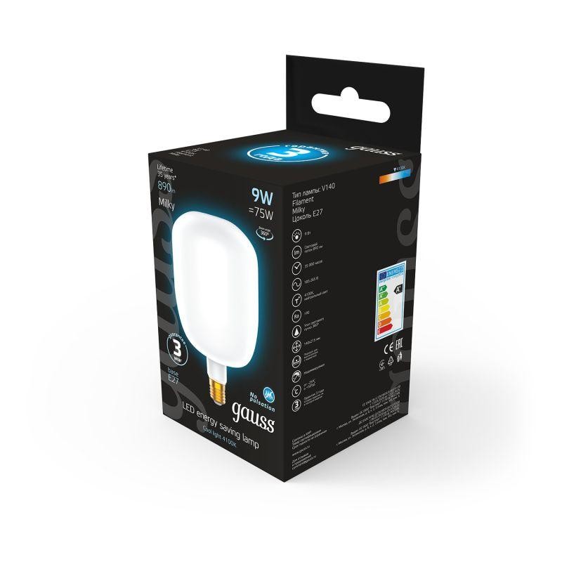 Лампа светодиодная филаментная Black Filament 9Вт V140 матовая 4100К нейтр. бел. E27 890лм GAUSS 1015802209