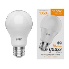 Лампа светодиодная Basic A60 11.5Вт 3000К E27 1060лм GAUSS 1023212