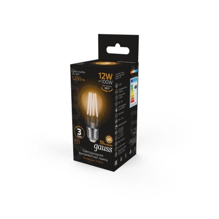 Лампа светодиодная филаментная Black Filament 12Вт A60 грушевидная 2700К тепл. бел. E27 1200лм GAUSS 102902112