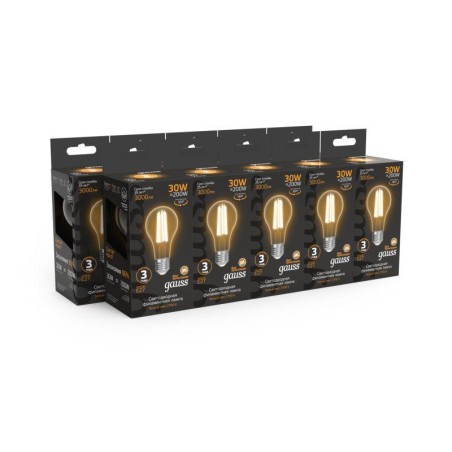 Лампа светодиодная филаментная Black Filament 30Вт A70 грушевидная 2700К тепл. бел. E27 3000лм GAUSS 102902130