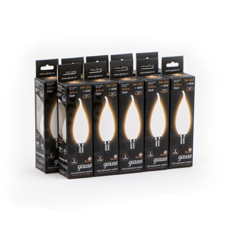 Лампа светодиодная филаментная Black Filament 5Вт свеча на ветру матовая 2700К тепл. бел. E14 420лм GAUSS 104201105