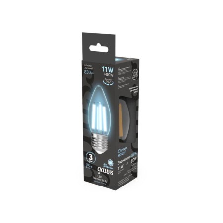 Лампа светодиодная филаментная Black Filament 11Вт свеча 4100К нейтр. бел. E27 830лм GAUSS 103802211