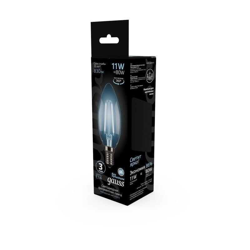 Лампа светодиодная филаментная Black Filament 11Вт свеча 4100К нейтр. бел. E14 830лм GAUSS 103801211