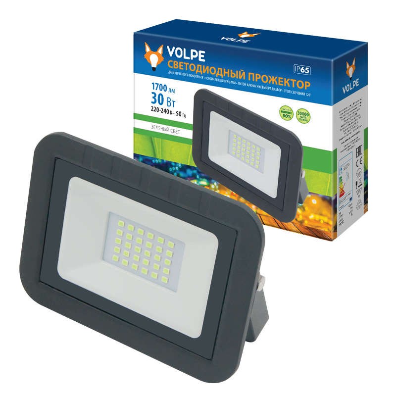 Прожектор светодиодный ULF-Q511 30W/GREEN IP65 220-240В BLACK зел. свет корпус черн. Volpe UL-00002556 Прожектор светодиодный ULF-Q511 30W/GREEN IP65 220-240В BLACK зел. свет корпус черн. Volpe UL-00002556