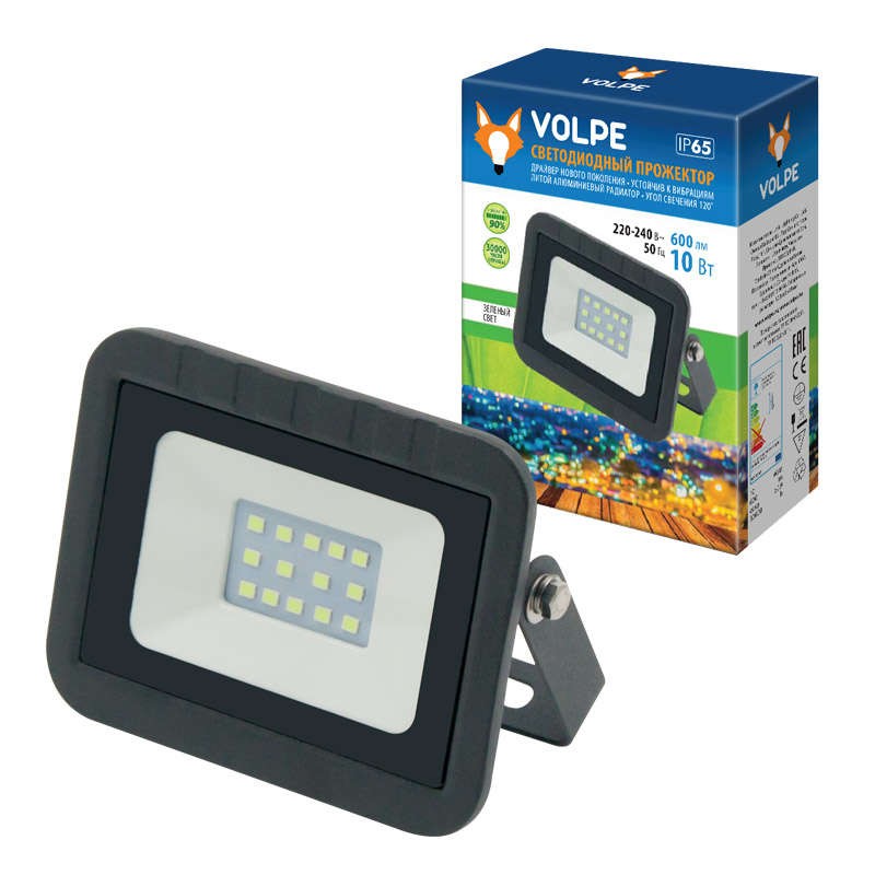 Прожектор светодиодный ULF-Q511 10W/GREEN IP65 220-240В BLACK зел. свет корпус черн. Volpe UL-00002554 Прожектор светодиодный ULF-Q511 10W/GREEN IP65 220-240В BLACK зел. свет корпус черн. Volpe UL-00002554