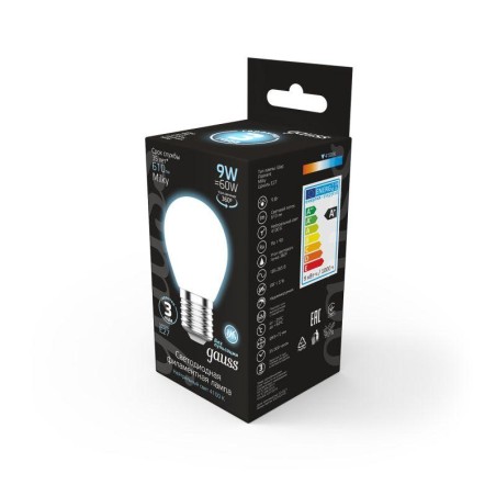 Лампа светодиодная филаментная Black Filament 9Вт P45 шар матовая 4100К нейтр. бел. E27 610лм GAUSS 105202209