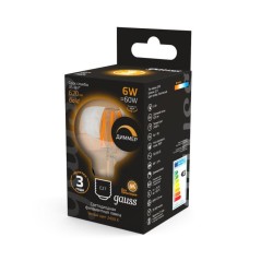 Лампа светодиодная филаментная Black Filament 6Вт G95 шар золотая 2400К тепл. бел. E27 620лм диммир. GAUSS 105802006-D